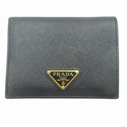 Prada Wallet Fold Saffiano Leather Triangle Logo Triangle Logo Plate Bifold