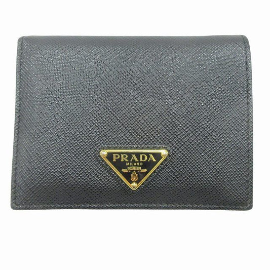 Prada Wallet Fold Saffiano Leather Triangle Logo Triangle Logo Plate Bifold