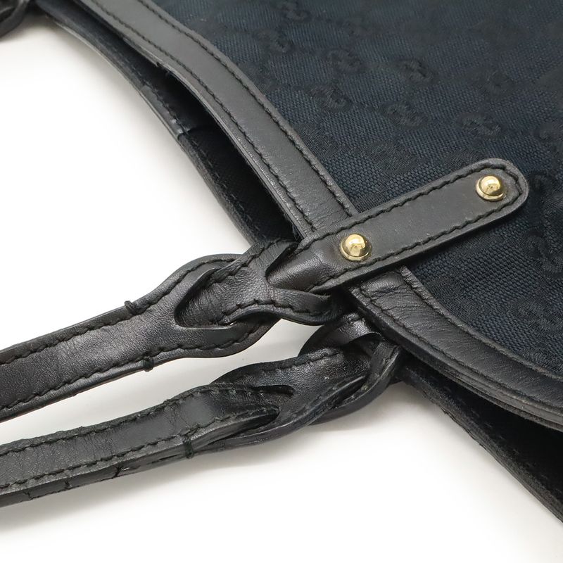 Gucci GG Canvas Tote Bag Shoulder Bag Semi Shoulder Leather Black Gold Hardware