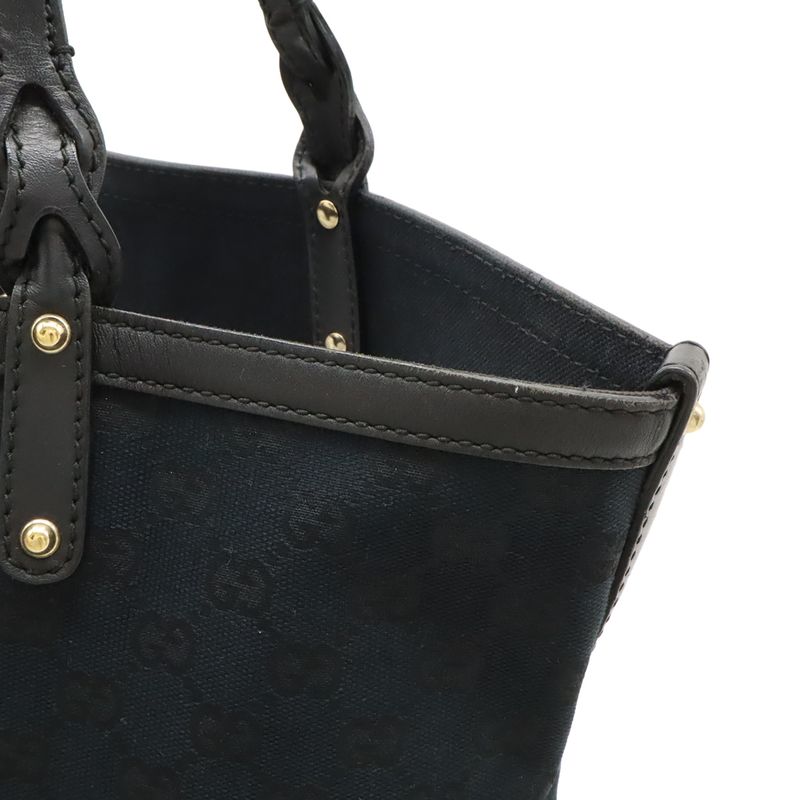 Gucci GG Canvas Tote Bag Shoulder Bag Semi Shoulder Leather Black Gold Hardware