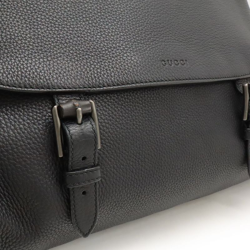 Gucci Messenger Bag Shoulder Bag Crossbody Leather Black 387091