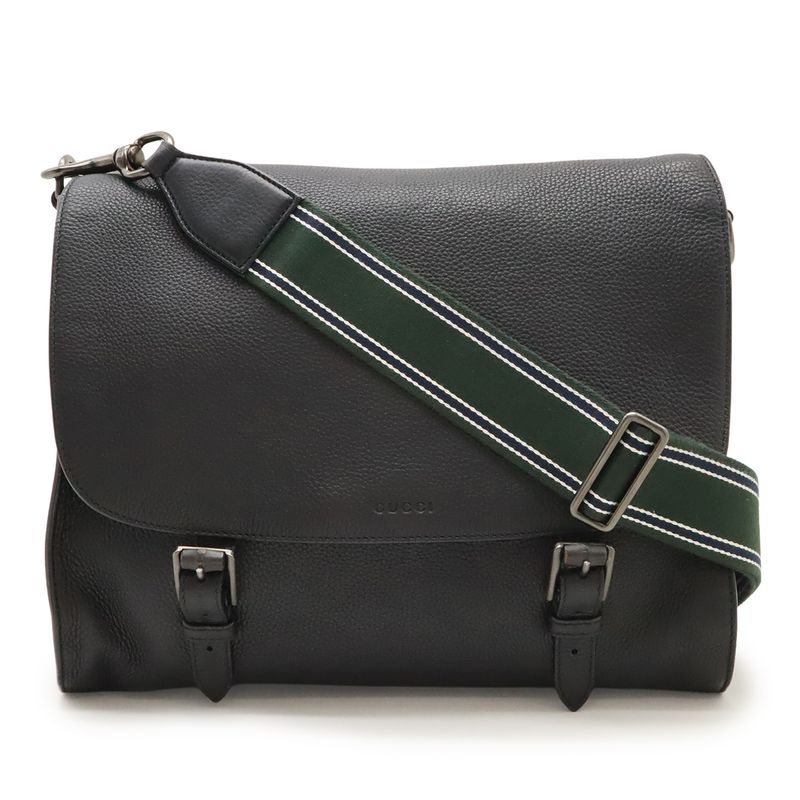 Gucci Messenger Bag Shoulder Bag Crossbody Leather Black 387091