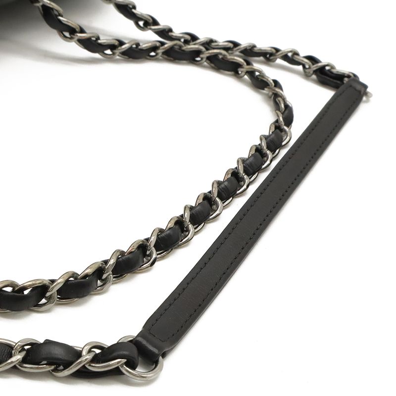 Chanel Matelasse Coco Mark Chain Shoulder Bag Lace Up Braided Leather Black