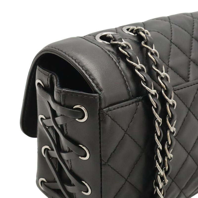 Chanel Matelasse Coco Mark Chain Shoulder Bag Lace Up Braided Leather Black