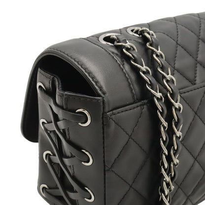 Chanel Matelasse Coco Mark Chain Shoulder Bag Lace Up Braided Leather Black