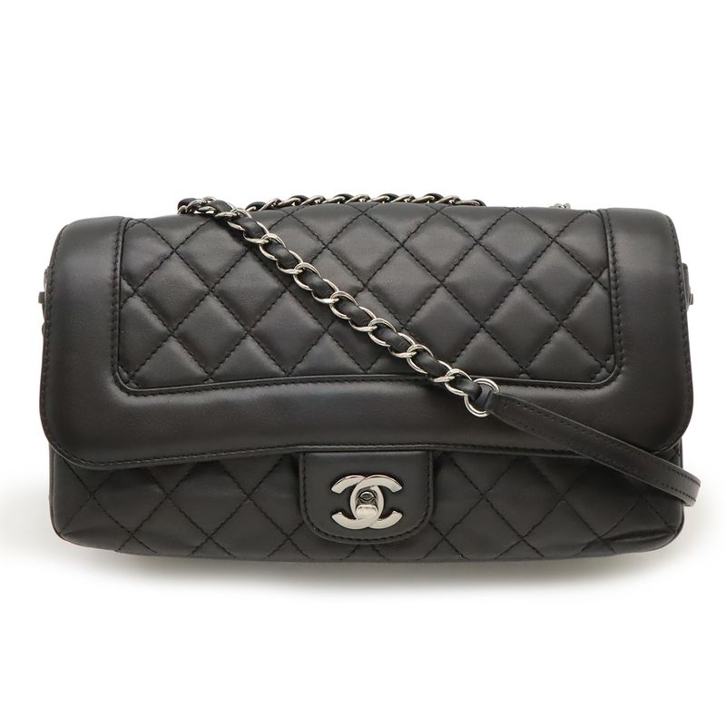 Chanel Matelasse Coco Mark Chain Shoulder Bag Lace Up Braided Leather Black