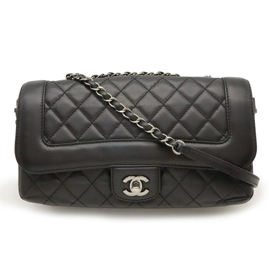 Chanel Matelasse Coco Mark Chain Shoulder Bag Lace Up Braided Leather Black