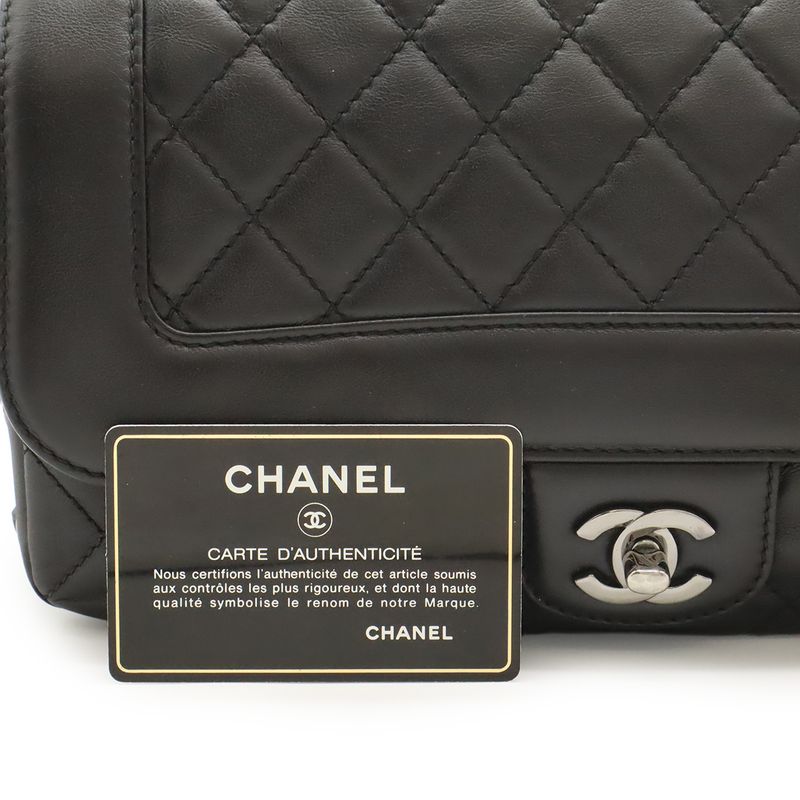 Chanel Matelasse Coco Mark Chain Shoulder Bag Lace Up Braided Leather Black