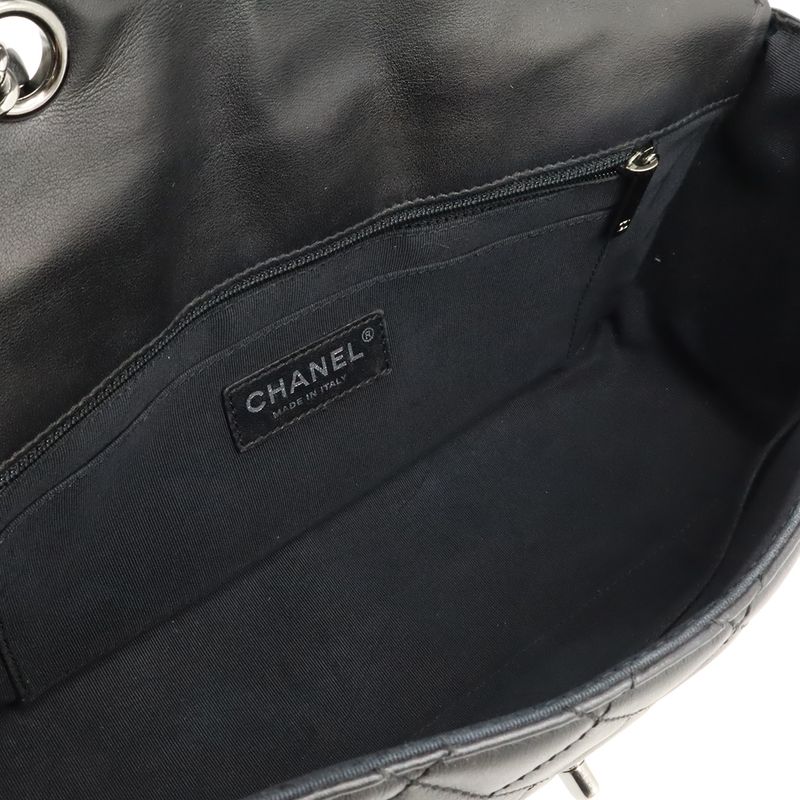 Chanel Matelasse Coco Mark Chain Shoulder Bag Lace Up Braided Leather Black