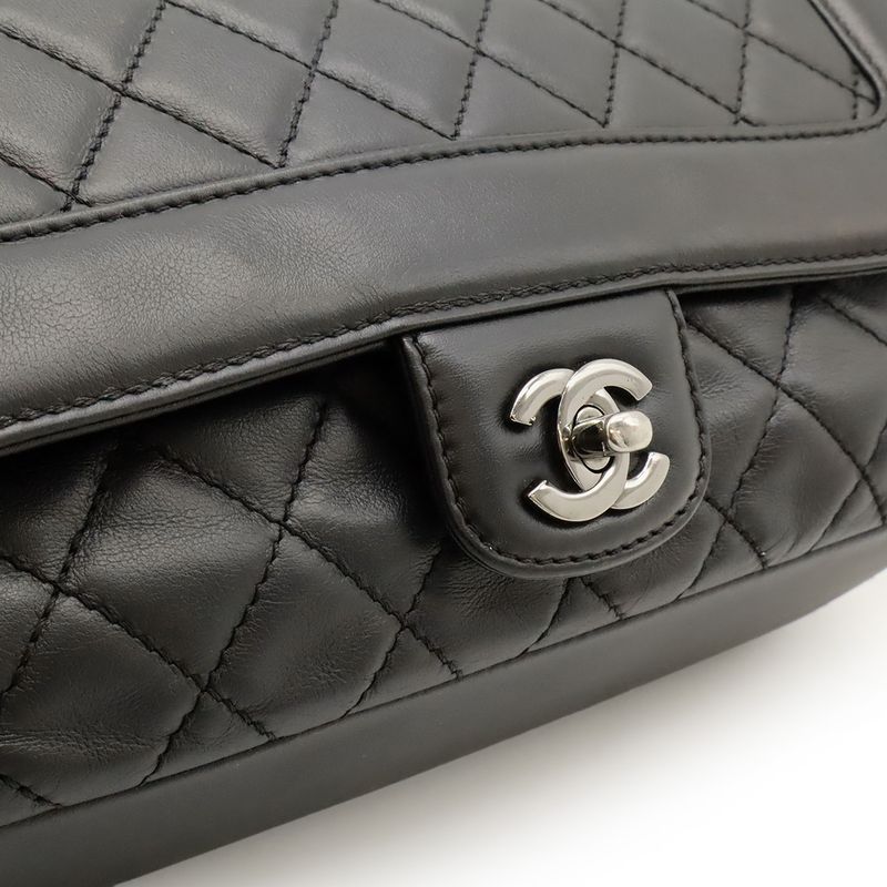 Chanel Matelasse Coco Mark Chain Shoulder Bag Lace Up Braided Leather Black