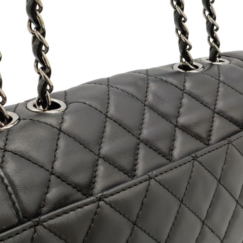 Chanel Matelasse Coco Mark Chain Shoulder Bag Lace Up Braided Leather Black
