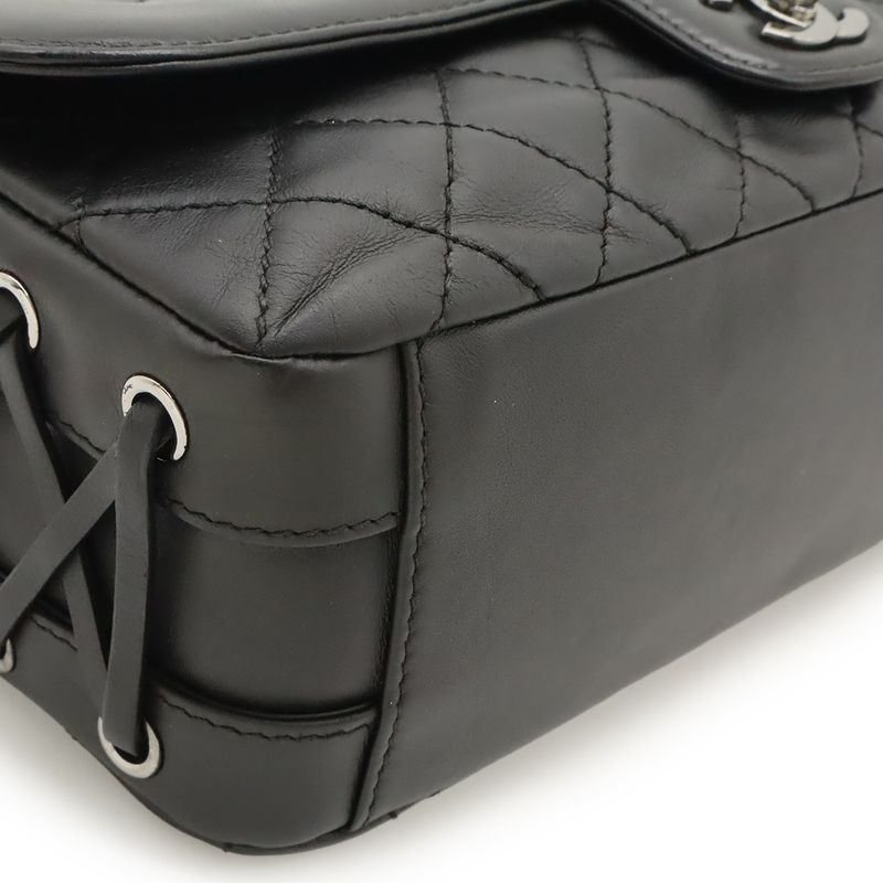 Chanel Matelasse Coco Mark Chain Shoulder Bag Lace Up Braided Leather Black