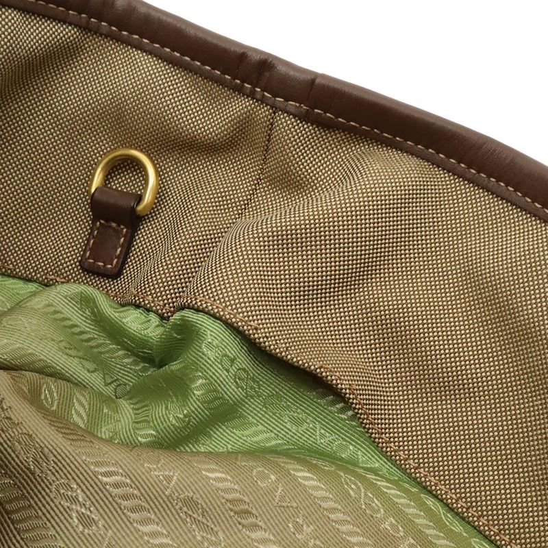Prada Logo Jacquard Ribbon Handbag Tote Bag 2WAY Shoulder Bag Canvas Khaki