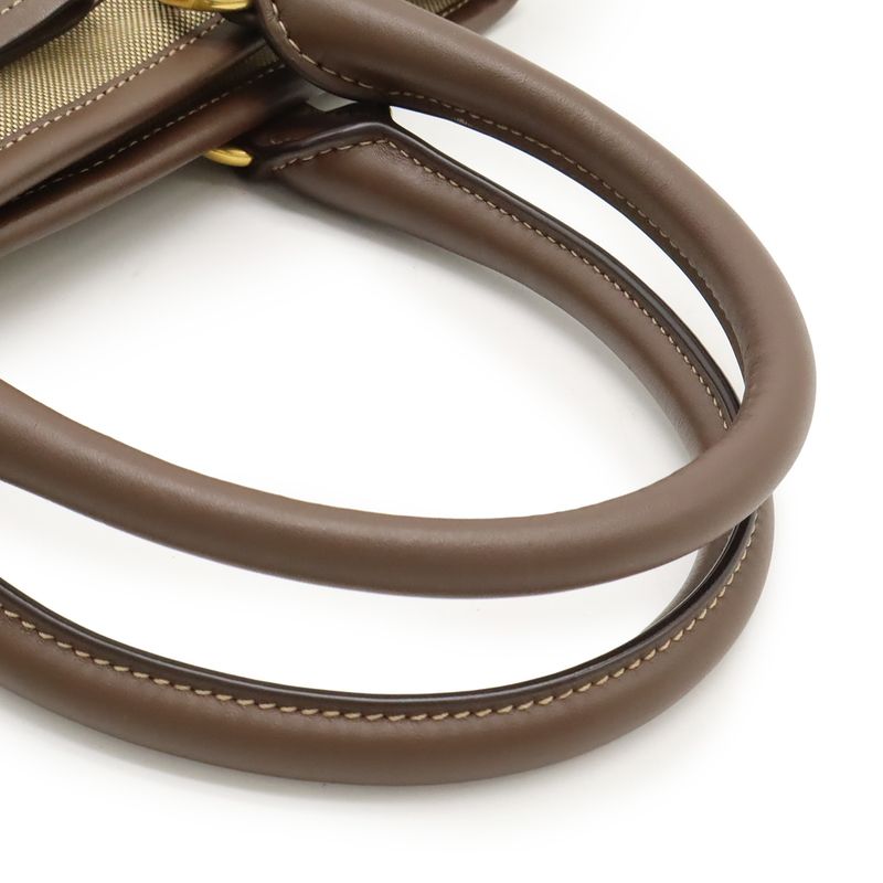 Prada Logo Jacquard Ribbon Handbag Tote Bag 2WAY Shoulder Bag Canvas Khaki