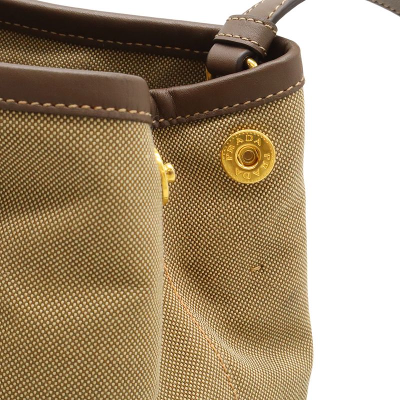 Prada Logo Jacquard Ribbon Handbag Tote Bag 2WAY Shoulder Bag Canvas Khaki