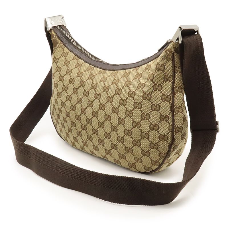 Gucci GG Canvas Shoulder Bag Crossbody Leather Khaki Beige Brown Dark Brown