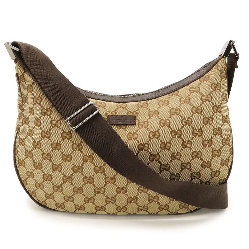 Gucci GG Canvas Shoulder Bag Crossbody Leather Khaki Beige Brown Dark Brown