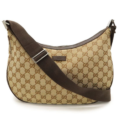 Gucci GG Canvas Shoulder Bag Crossbody Leather Khaki Beige Brown Dark Brown
