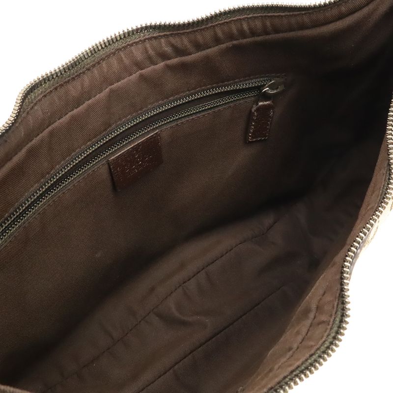 Gucci GG Canvas Shoulder Bag Crossbody Leather Khaki Beige Brown Dark Brown