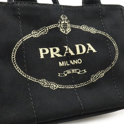 Prada Canapa Tote Bag 2WAY Shoulder Bag Striped Shoulder Canvas NERO Black