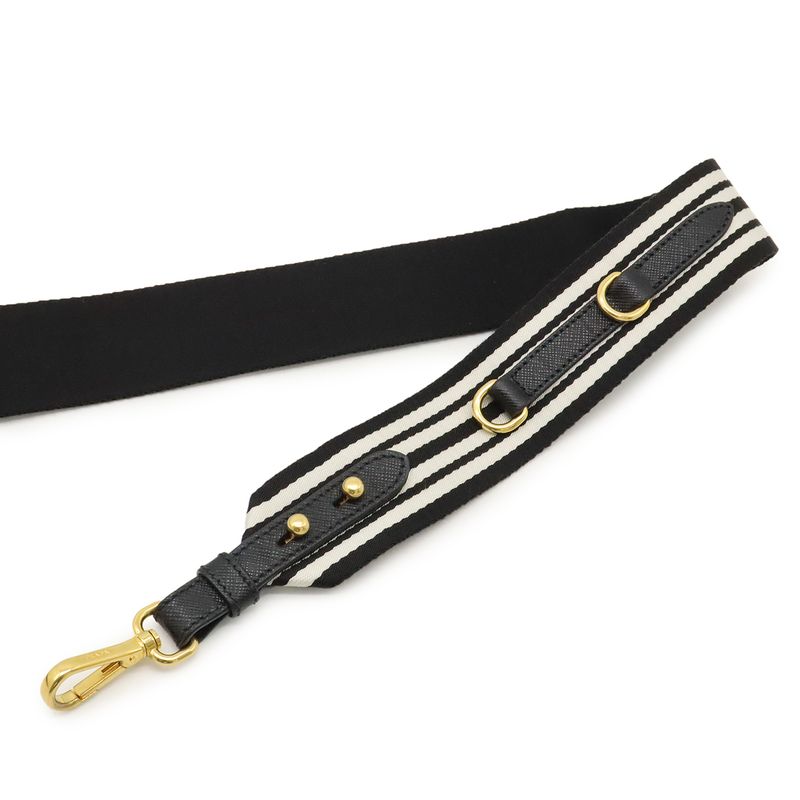 Prada Canapa Tote Bag 2WAY Shoulder Bag Striped Shoulder Canvas NERO Black