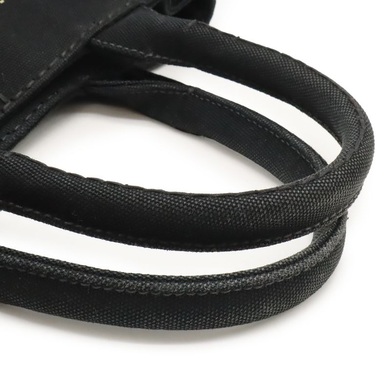 Prada Canapa Tote Bag 2WAY Shoulder Bag Striped Shoulder Canvas NERO Black