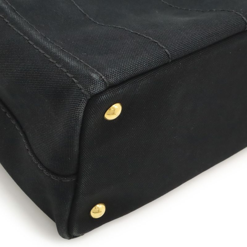 Prada Canapa Tote Bag 2WAY Shoulder Bag Striped Shoulder Canvas NERO Black