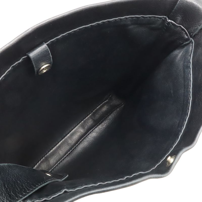 Hermes Tudu Shoulder Bag Pochette Crossbody Leather Black