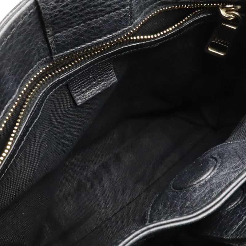 Gucci Bamboo Small Shopper Handbag 2WAY Shoulder Bag Crossbody Leather Black