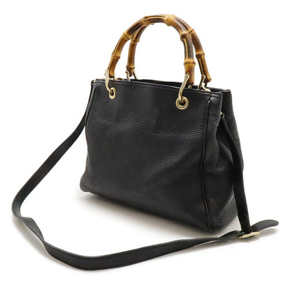 Gucci Bamboo Small Shopper Handbag 2WAY Shoulder Bag Crossbody Leather Black