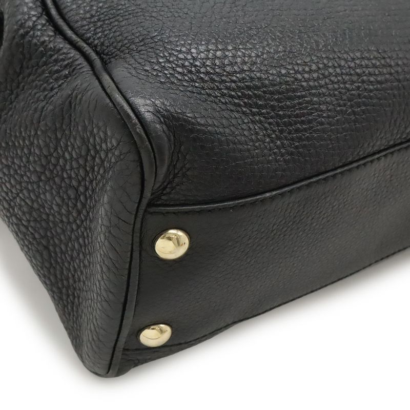 Gucci Bamboo Small Shopper Handbag 2WAY Shoulder Bag Crossbody Leather Black