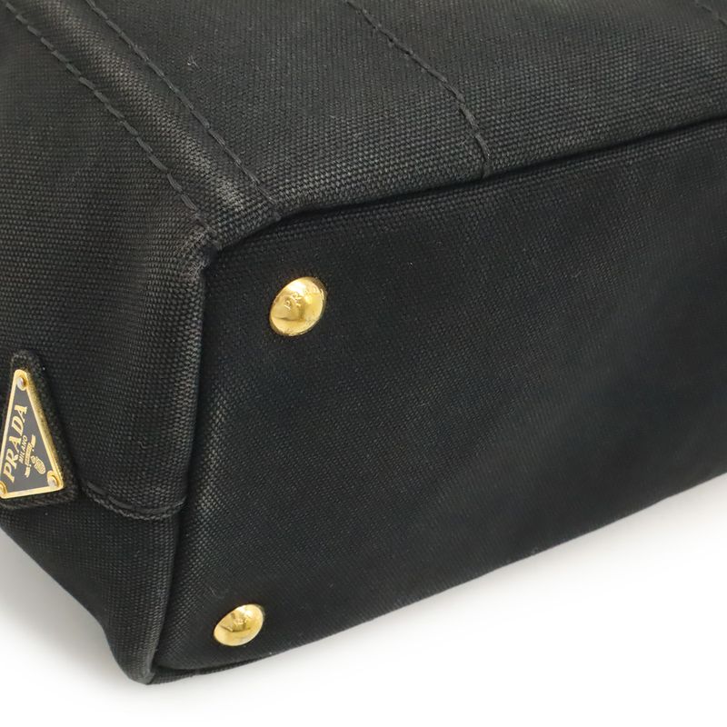 Prada Canapa Tote Handbag Canvas NERO Black Gold Hardware Missing Shoulder