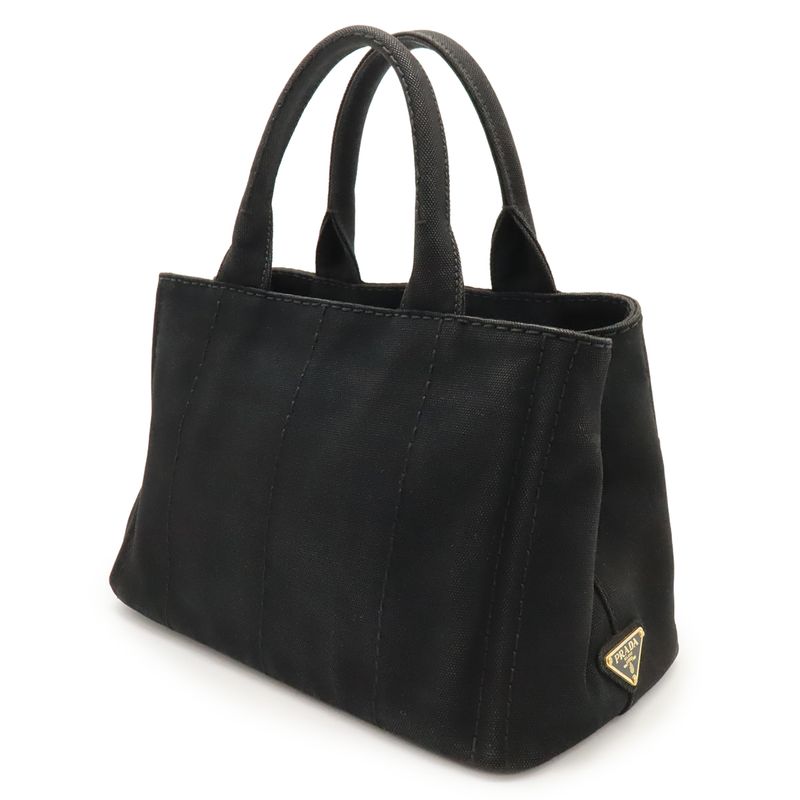 Prada Canapa Tote Handbag Canvas NERO Black Gold Hardware Missing Shoulder