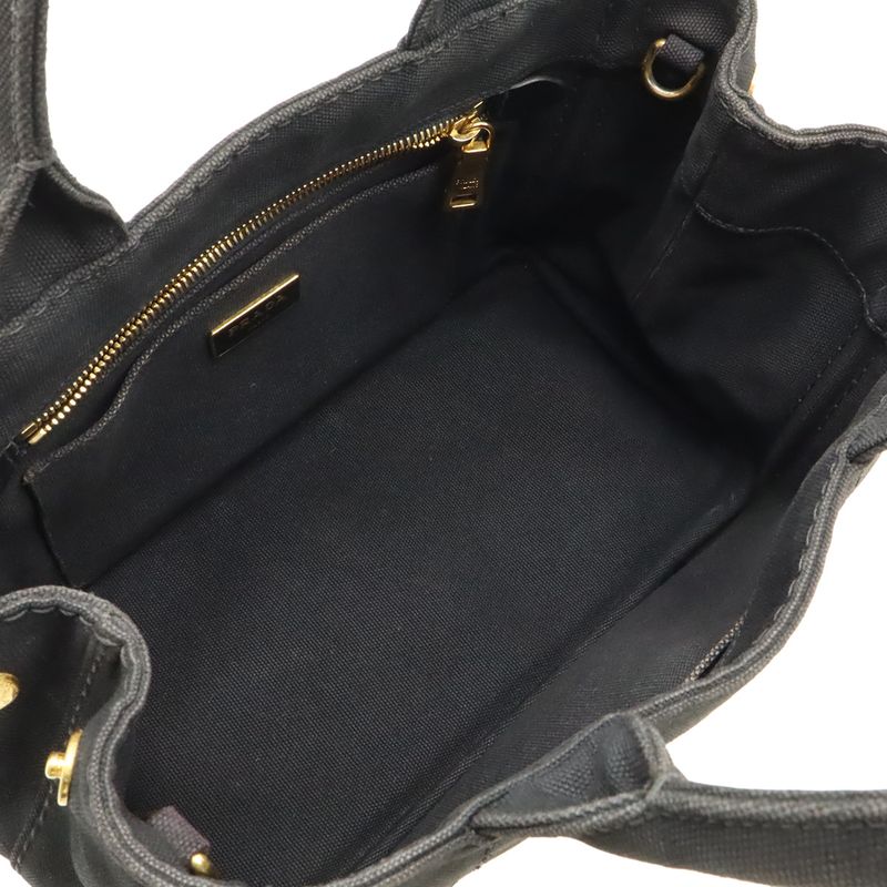 Prada Canapa Tote Handbag Canvas NERO Black Gold Hardware Missing Shoulder