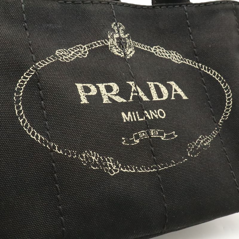 Prada Canapa Tote Handbag Canvas NERO Black Gold Hardware Missing Shoulder