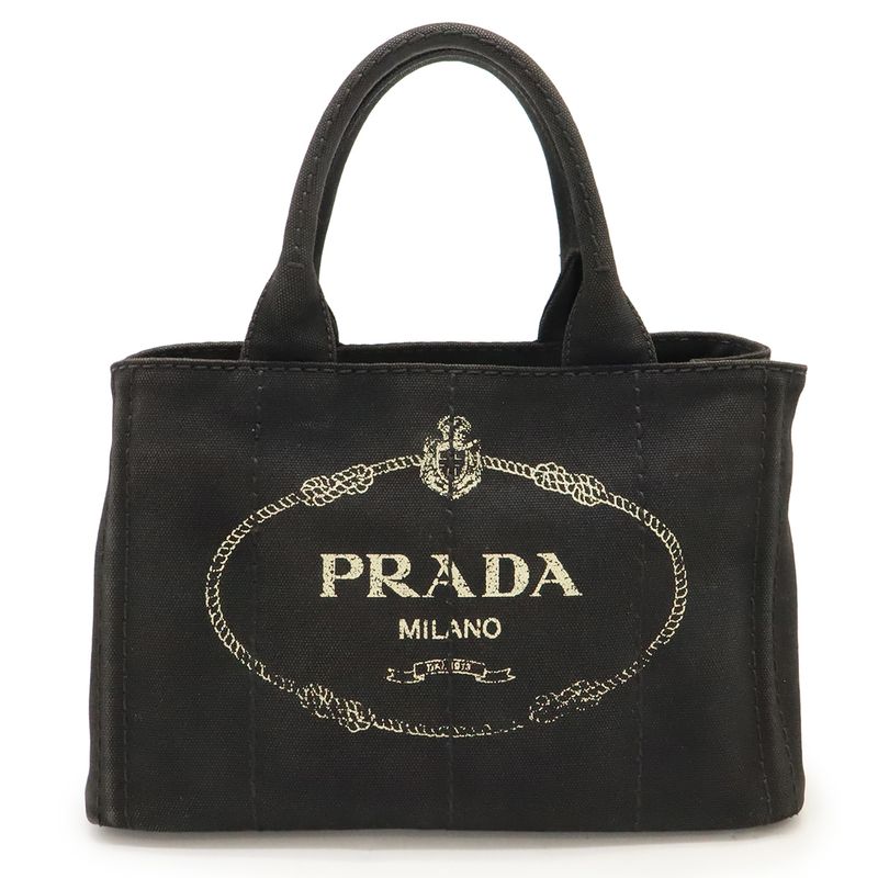 Prada Canapa Tote Handbag Canvas NERO Black Gold Hardware Missing Shoulder