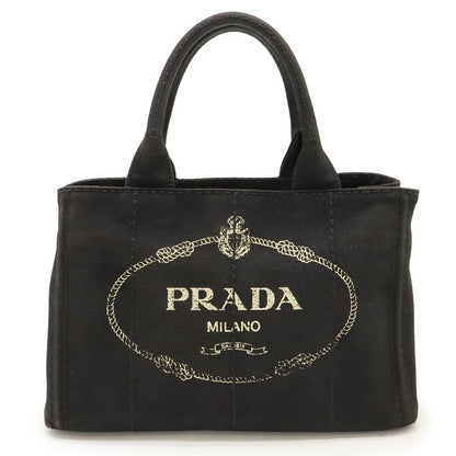 Prada Canapa Tote Handbag Canvas NERO Black Gold Hardware Missing Shoulder