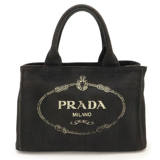 Prada Canapa Tote Handbag Canvas NERO Black Gold Hardware Missing Shoulder