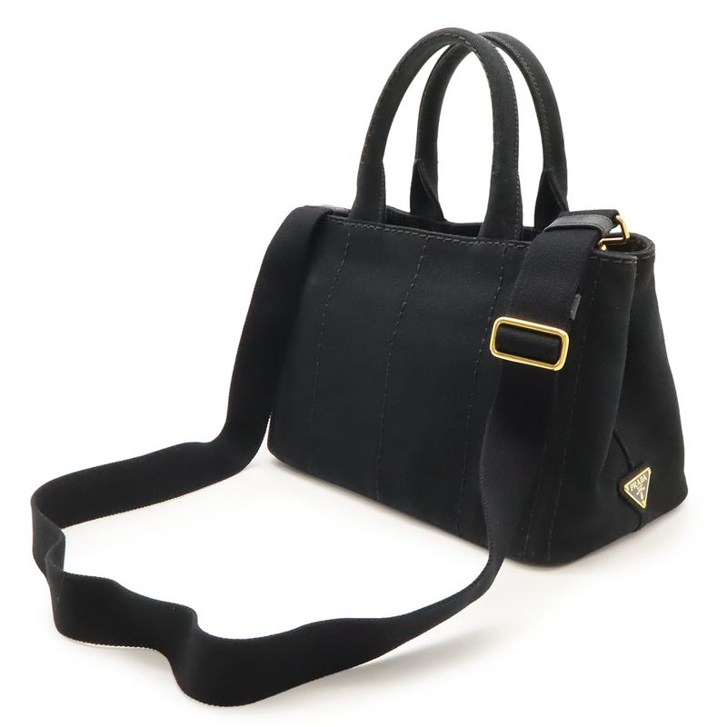 Prada Canapa Tote Bag 2WAY Shoulder Bag Crossbody Canvas NERO Black Gold