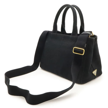 Prada Canapa Tote Bag 2WAY Shoulder Bag Crossbody Canvas NERO Black Gold