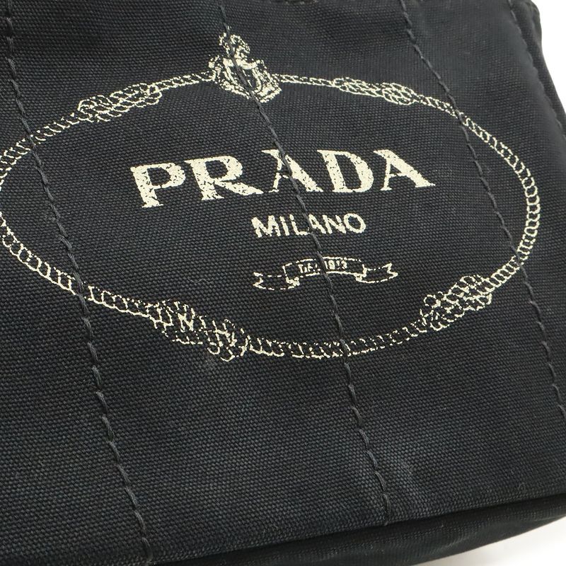 Prada Canapa Tote Bag 2WAY Shoulder Bag Crossbody Canvas NERO Black Gold