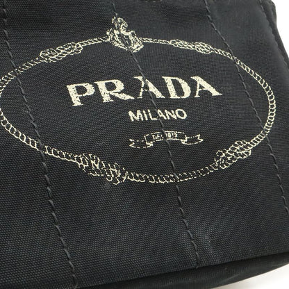 Prada Canapa Tote Bag 2WAY Shoulder Bag Crossbody Canvas NERO Black Gold