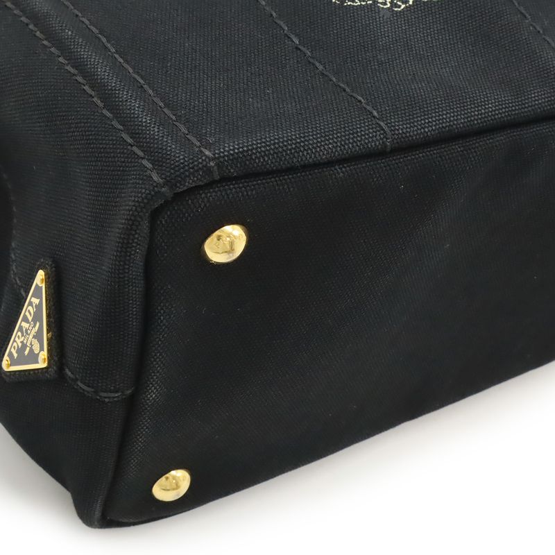 Prada Canapa Tote Bag 2WAY Shoulder Bag Crossbody Canvas NERO Black Gold