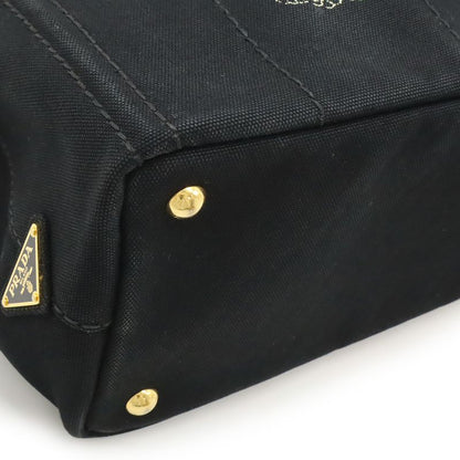 Prada Canapa Tote Bag 2WAY Shoulder Bag Crossbody Canvas NERO Black Gold