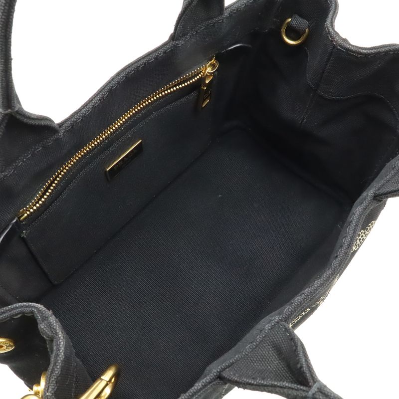 Prada Canapa Tote Bag 2WAY Shoulder Bag Crossbody Canvas NERO Black Gold