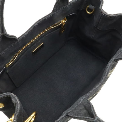 Prada Canapa Tote Bag 2WAY Shoulder Bag Crossbody Canvas NERO Black Gold