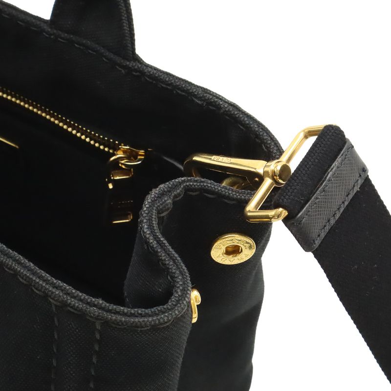 Prada Canapa Tote Bag 2WAY Shoulder Bag Crossbody Canvas NERO Black Gold