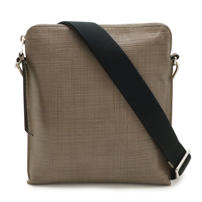 Loewe Linen Anagram Shoulder Bag Crossbody Leather Glazed Silver Hardware