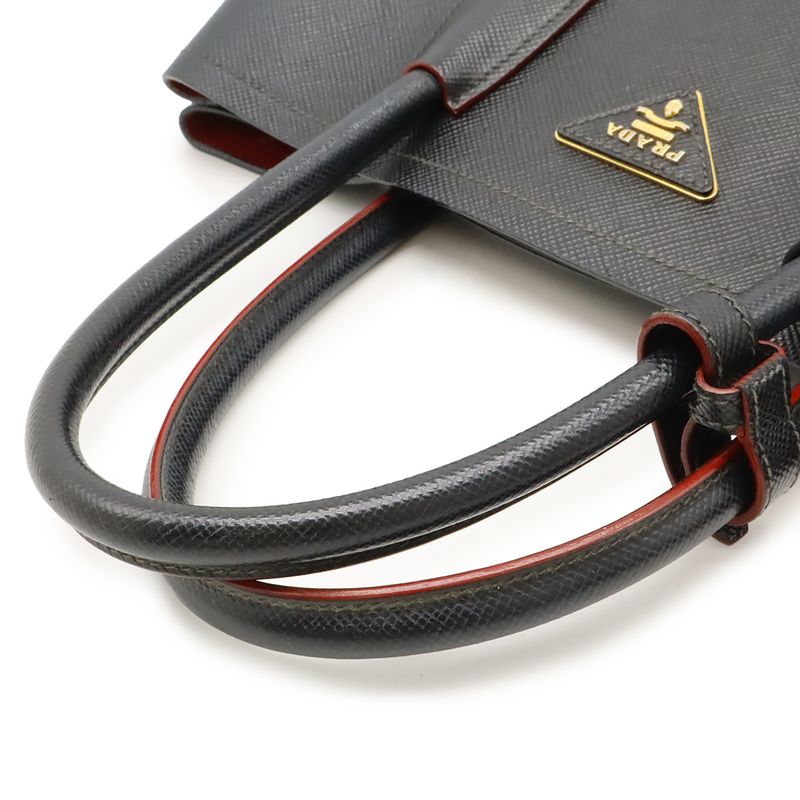 Prada Double Deubre Medium Bag Handbag 2WAY Shoulder Bag Saffiano Leather NERO
