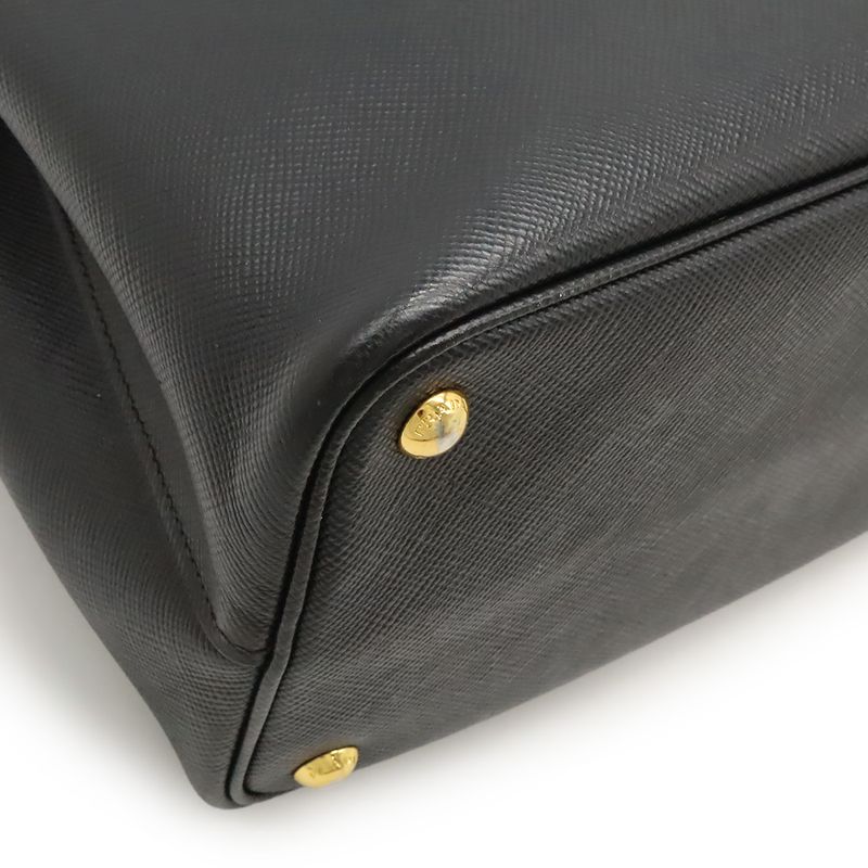 Prada Double Deubre Medium Bag Handbag 2WAY Shoulder Bag Saffiano Leather NERO
